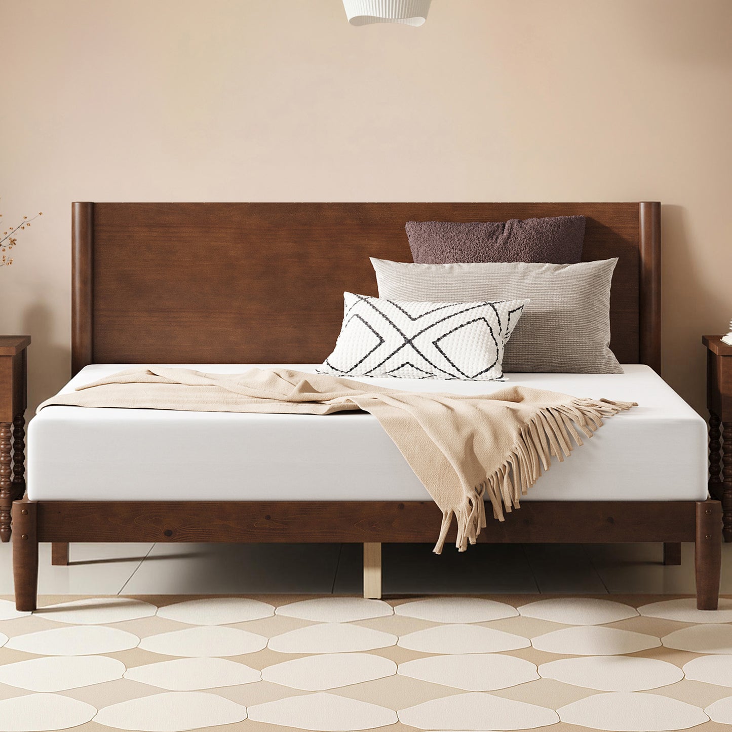Mid Century Modern Platform Bed-QUEEN WALNUT