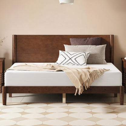 Mid Century Modern Platform Bed-QUEEN WALNUT