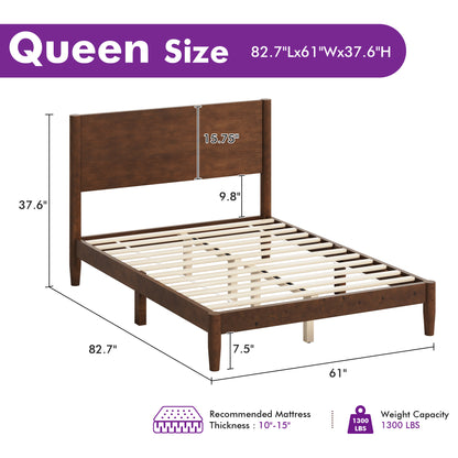 Mid Century Modern Platform Bed-QUEEN WALNUT