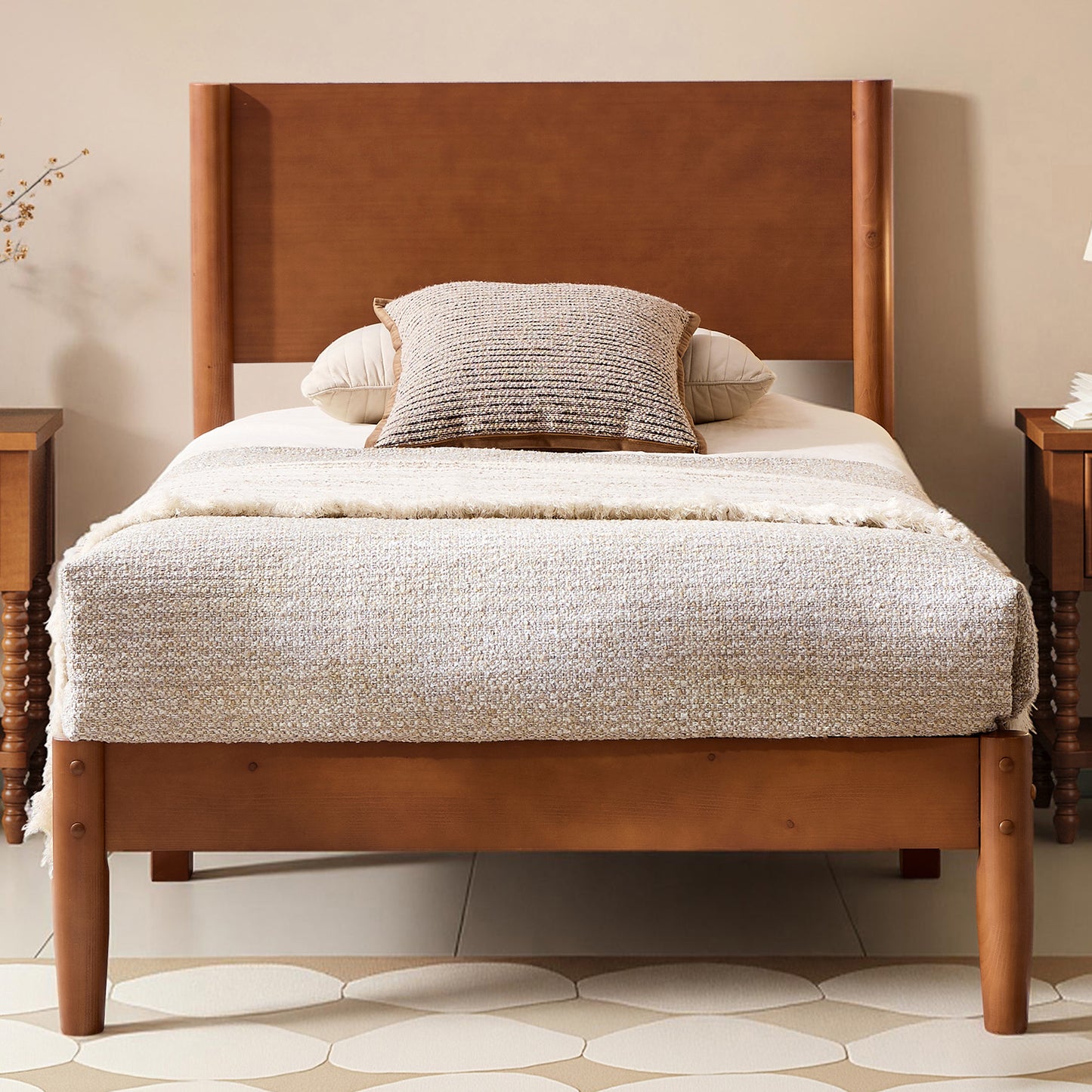 Mid Century Modern Platform Bed-TWIN BROWN