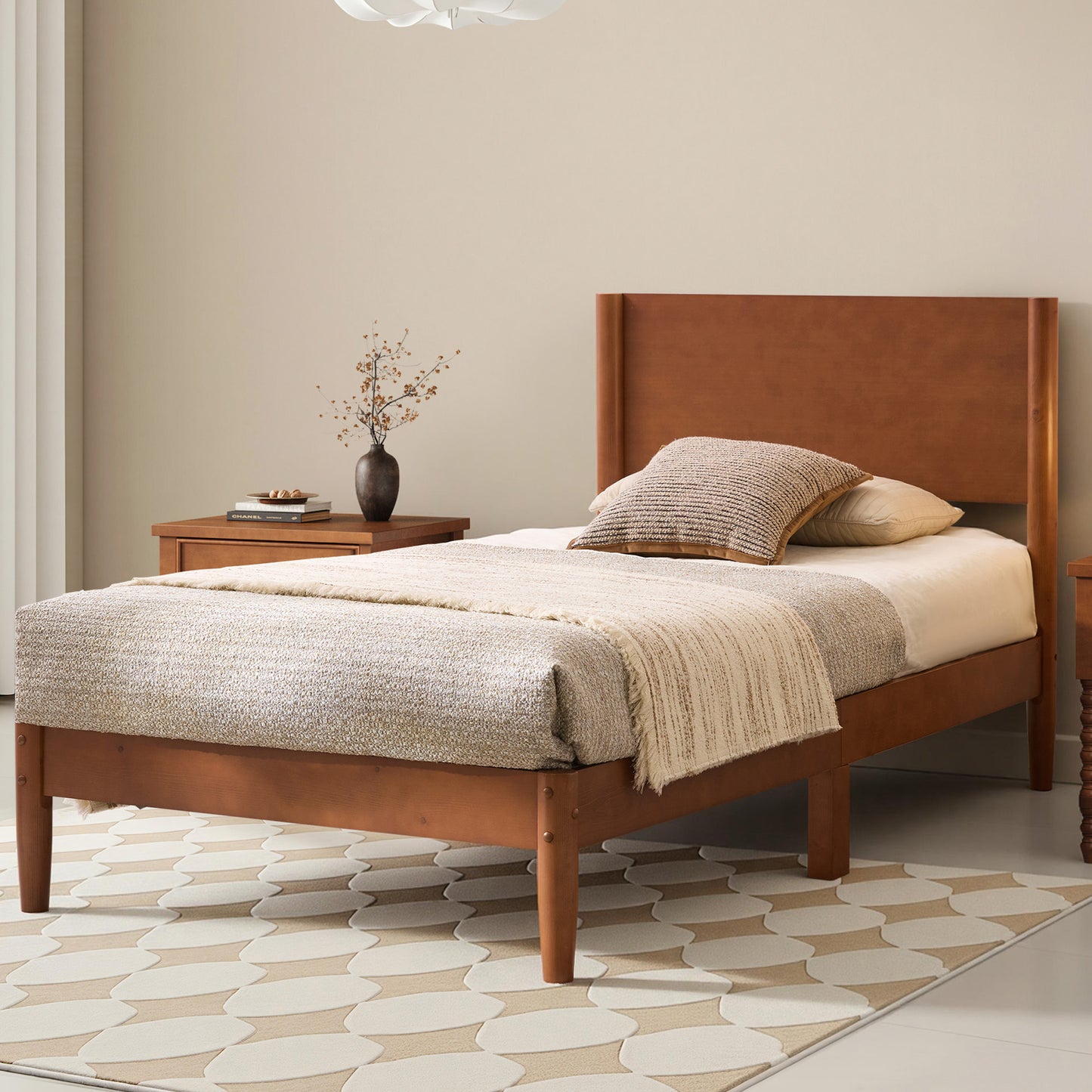 Mid Century Modern Platform Bed-TWIN BROWN