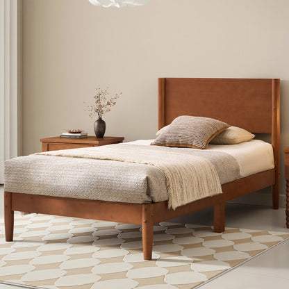 Mid Century Modern Platform Bed-TWIN BROWN