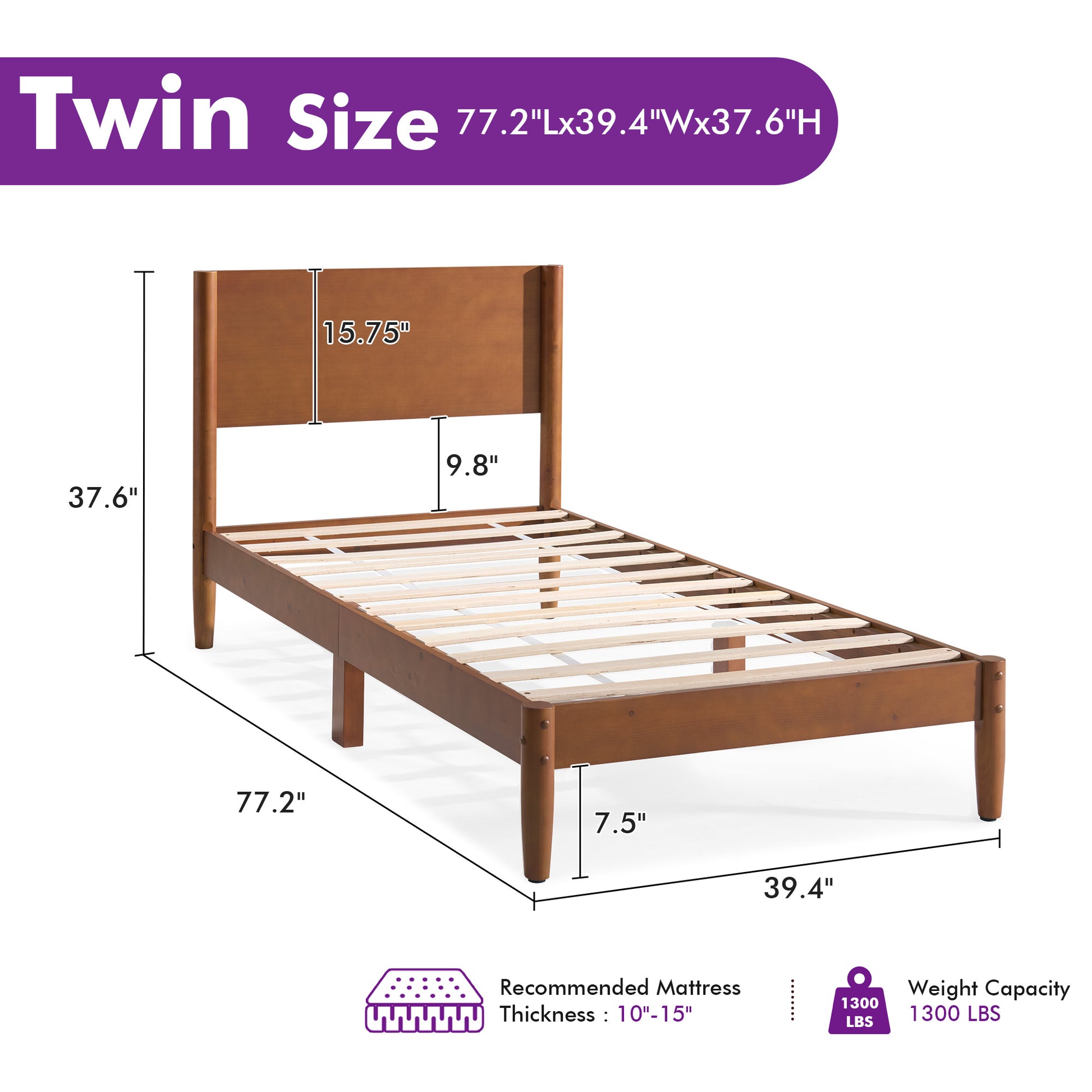 Mid Century Modern Platform Bed-TWIN BROWN
