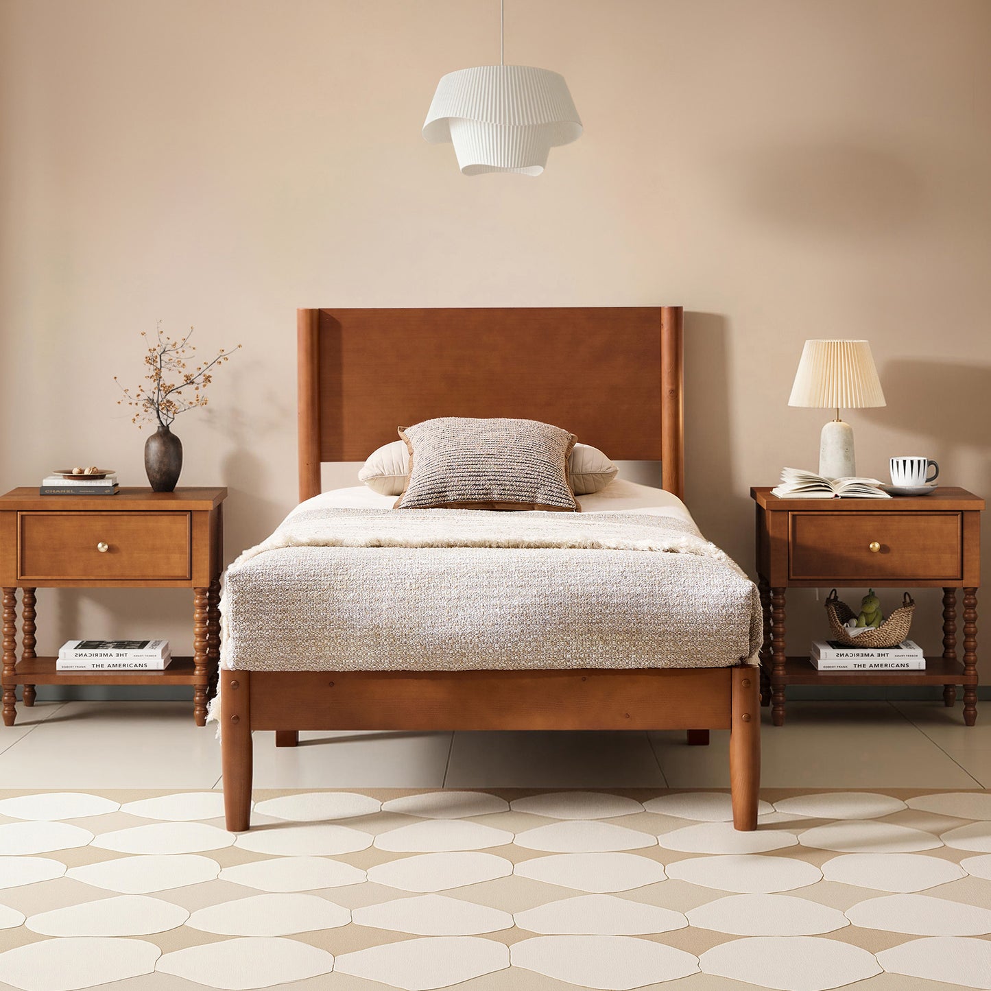 Mid Century Modern Platform Bed-TWIN BROWN