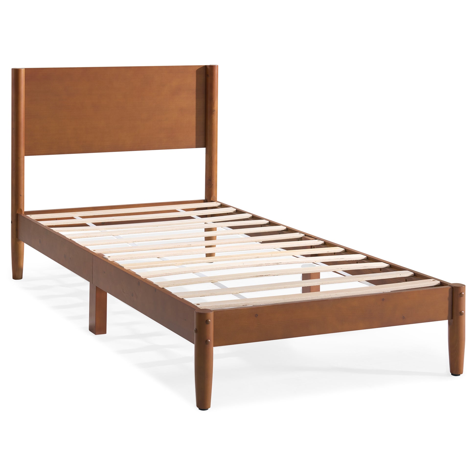Mid Century Modern Platform Bed-TWIN BROWN