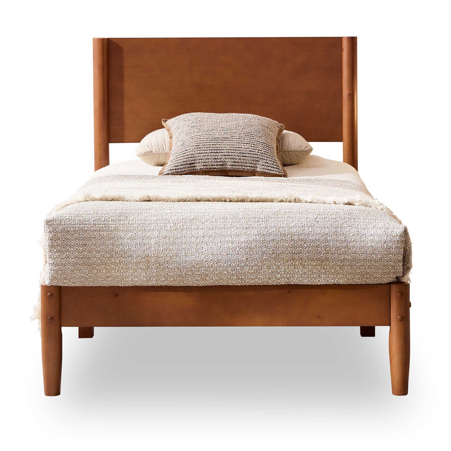 Mid Century Modern Platform Bed-TWIN BROWN