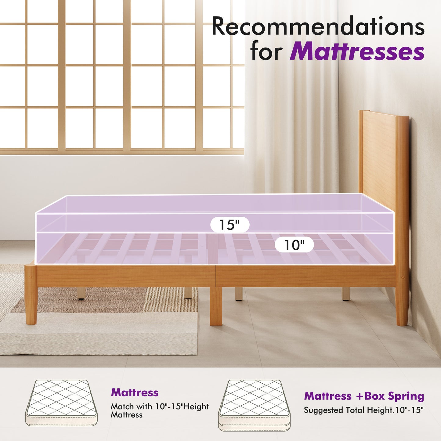 Mid Century Modern Platform Bed-TWIN NATURAL