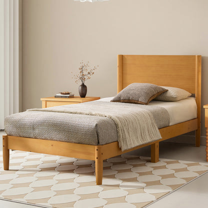 Mid Century Modern Platform Bed-TWIN NATURAL