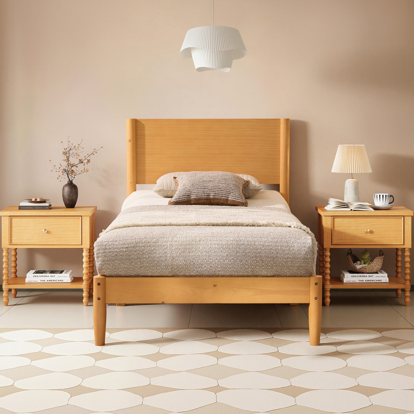 Mid Century Modern Platform Bed-TWIN NATURAL