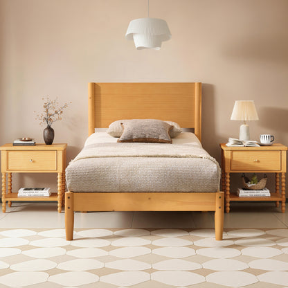 Mid Century Modern Platform Bed-TWIN NATURAL