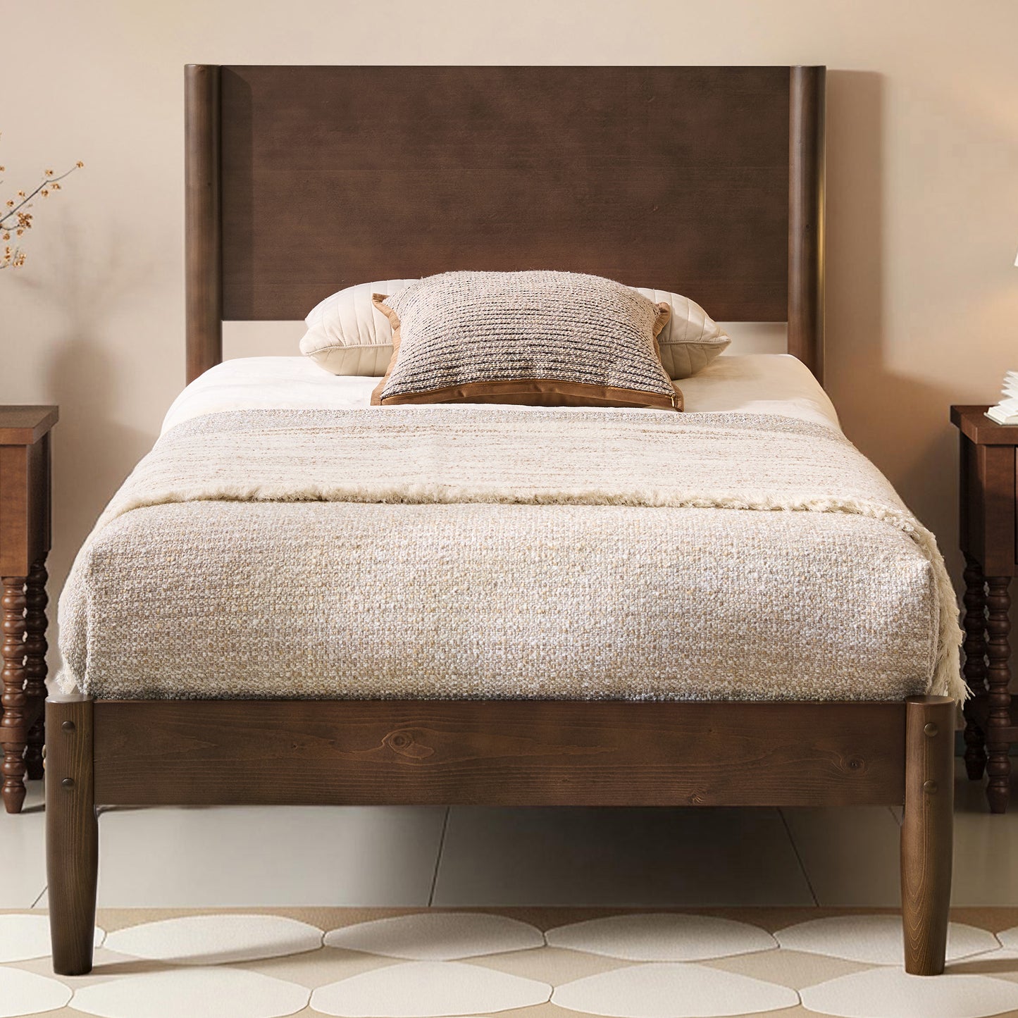 Mid Century Modern Platform Bed-TWIN WALNUT
