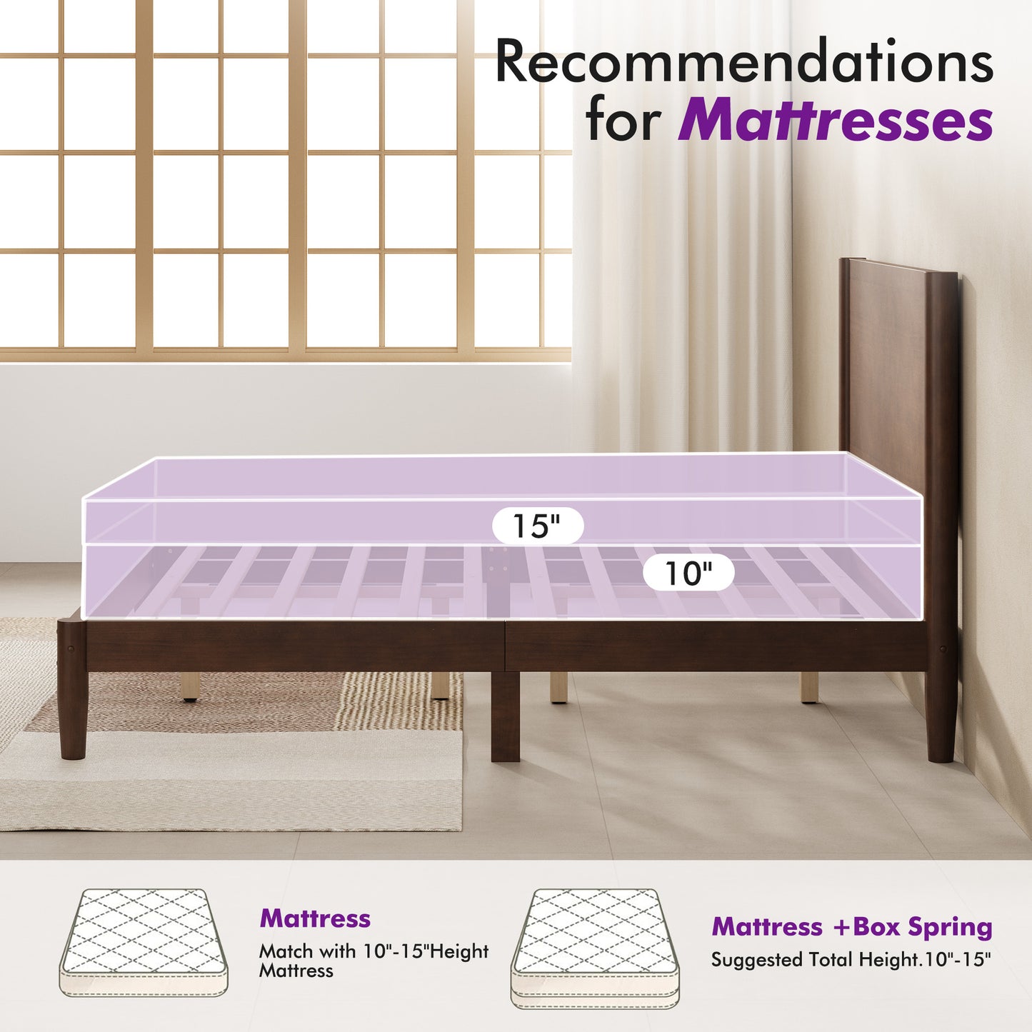 Mid Century Modern Platform Bed-TWIN WALNUT