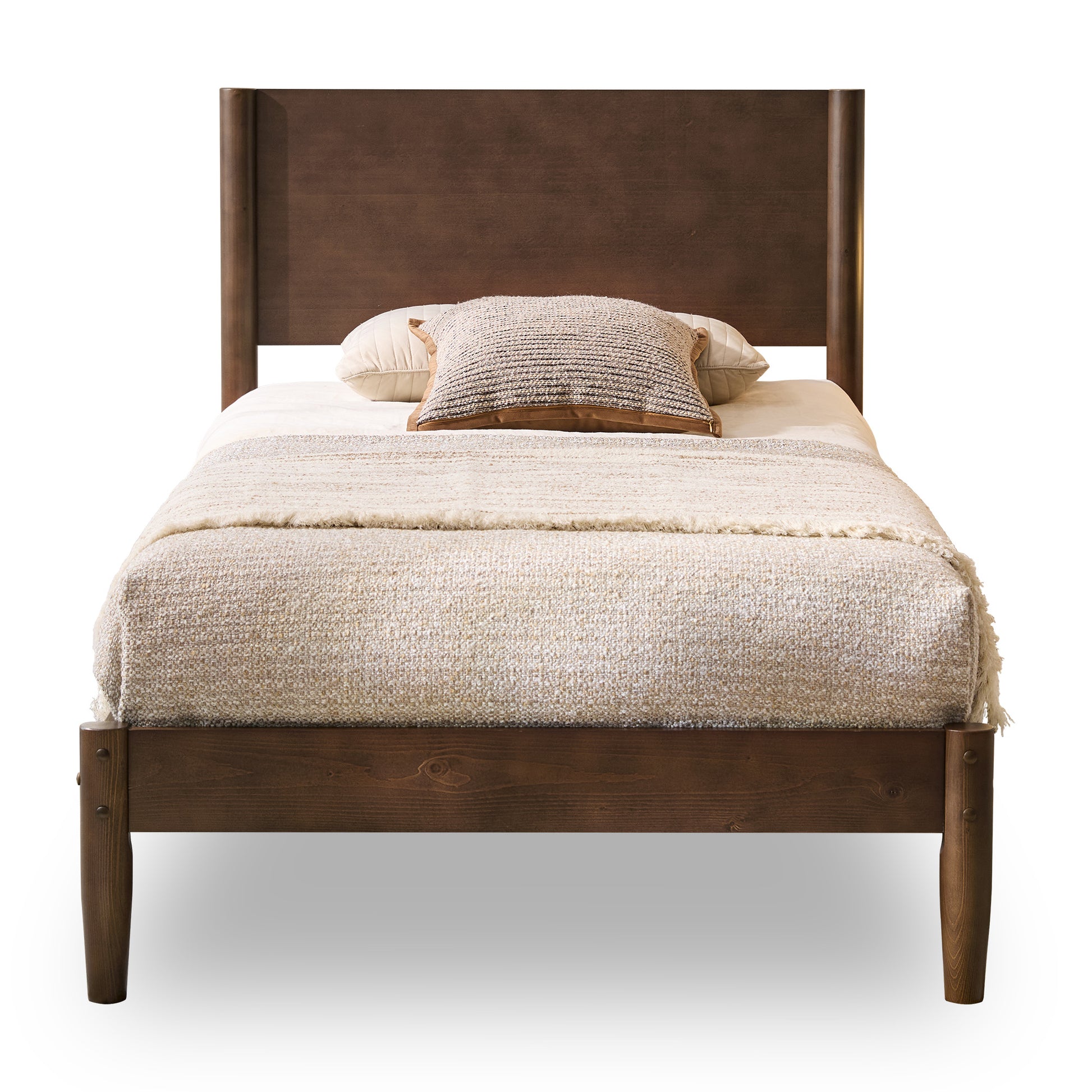 Mid Century Modern Platform Bed-TWIN WALNUT