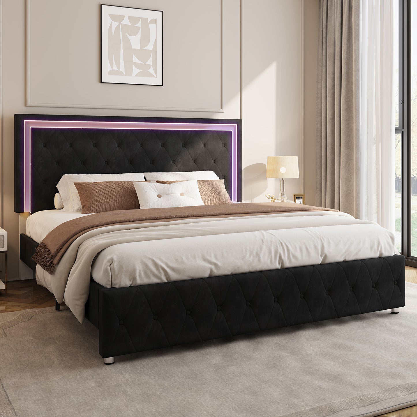 Hues LED Bed Frame-F-BLACK