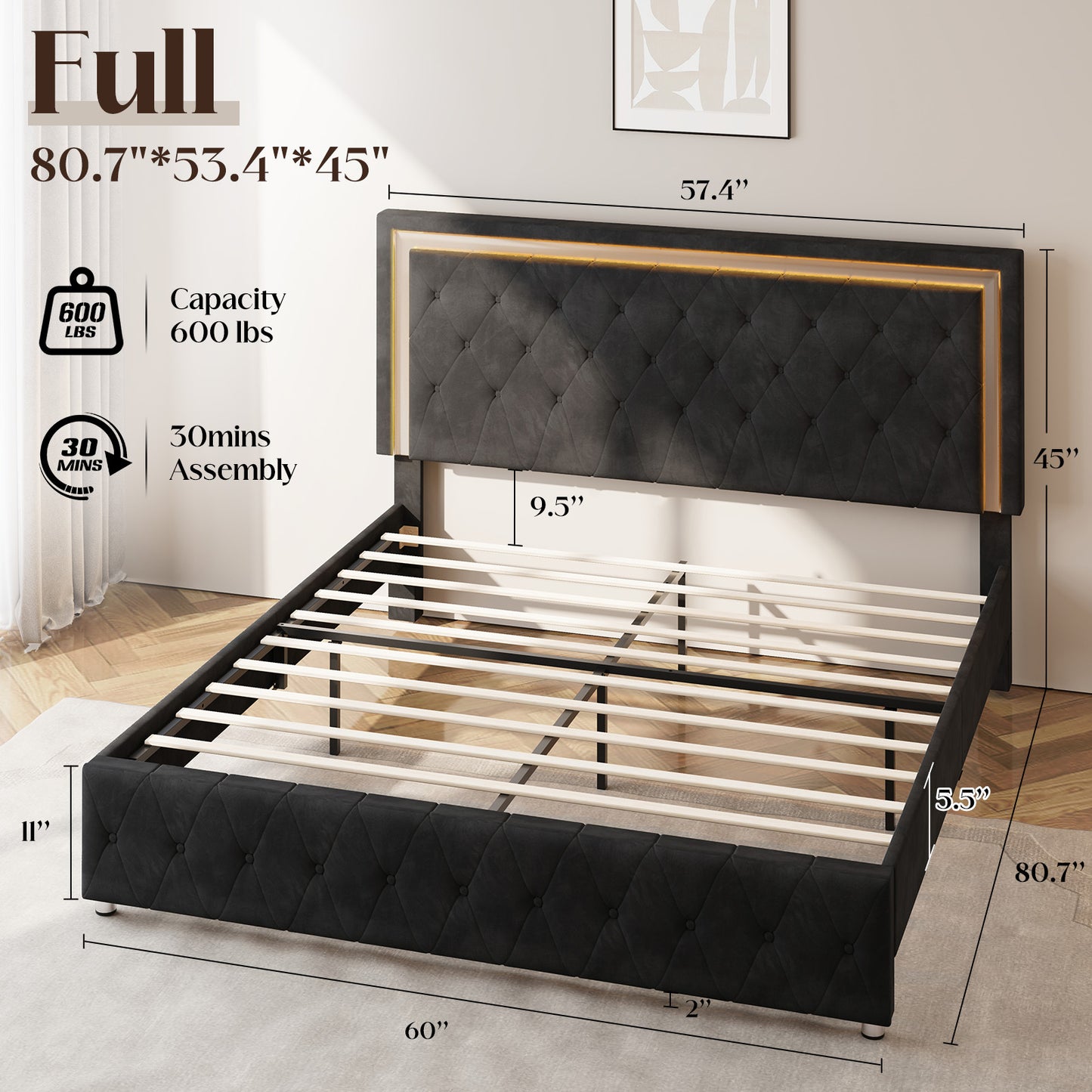 Hues LED Bed Frame-F-BLACK