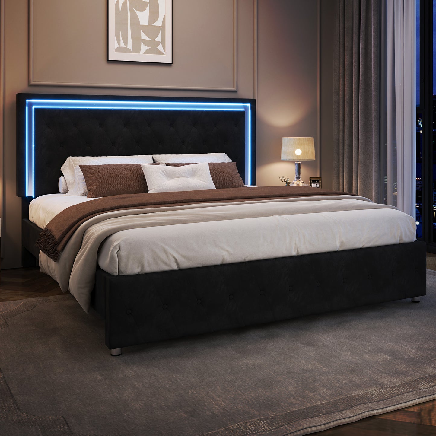 Hues LED Bed Frame-F-BLACK
