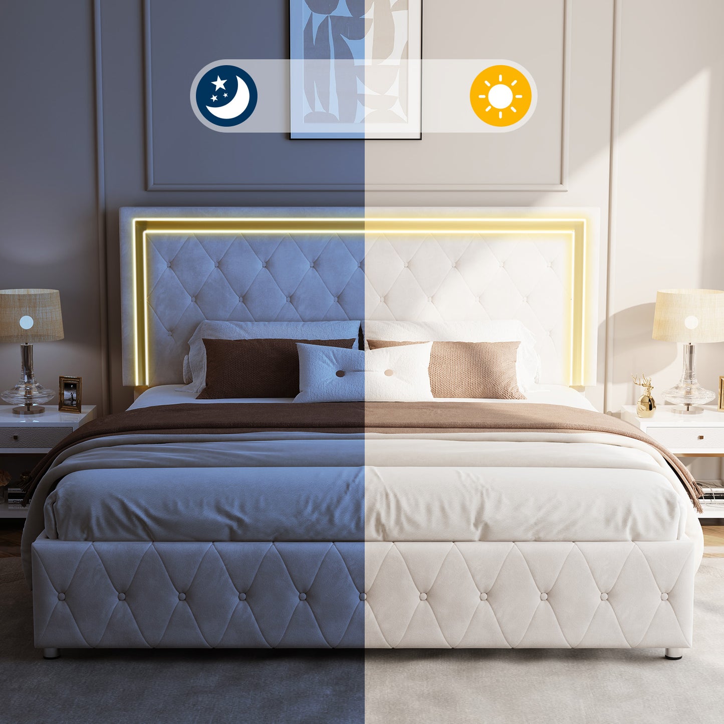 Hues LED Bed Frame-F-CREAM