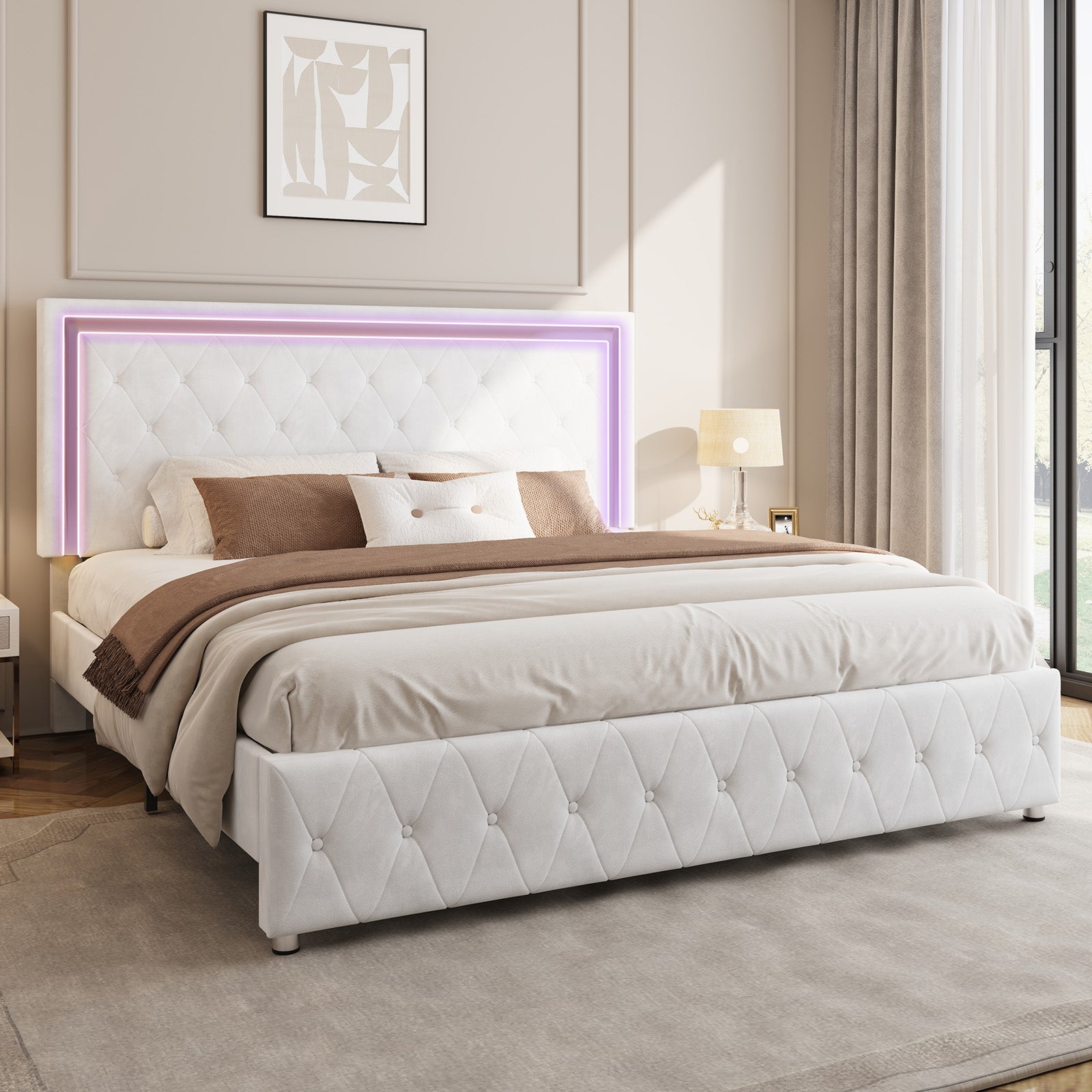 Hues LED Bed Frame-F-WHITE