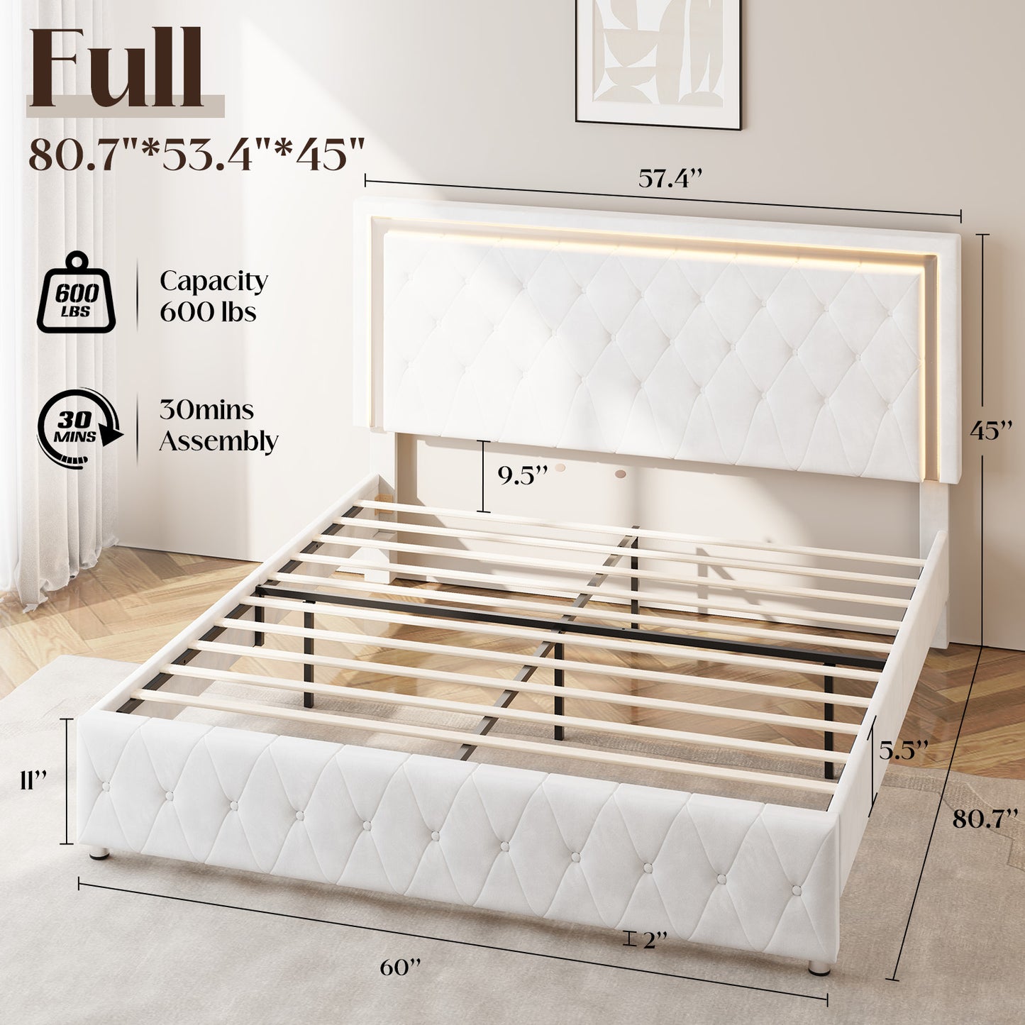 Hues LED Bed Frame-F-WHITE