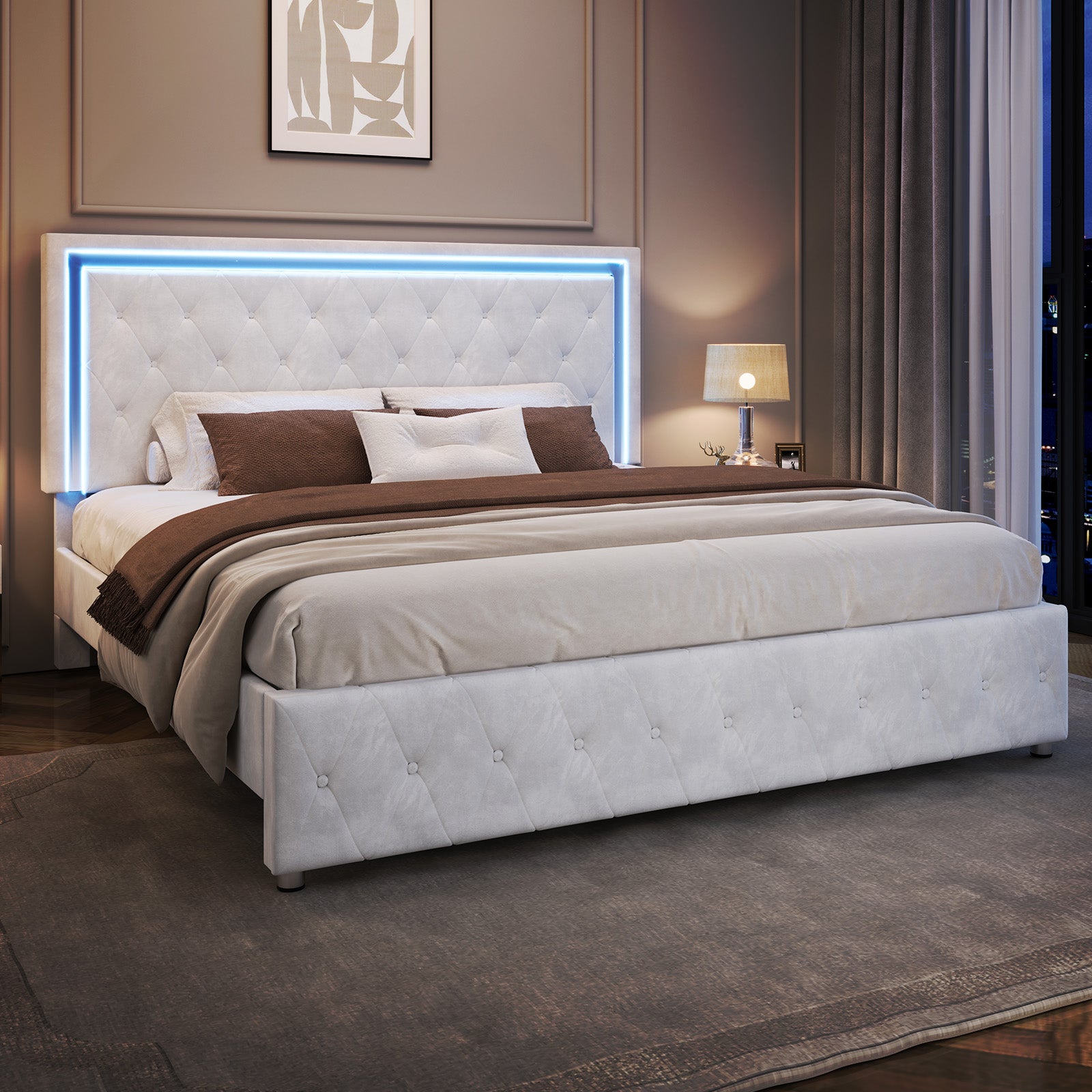 Hues LED Bed Frame-F-WHITE