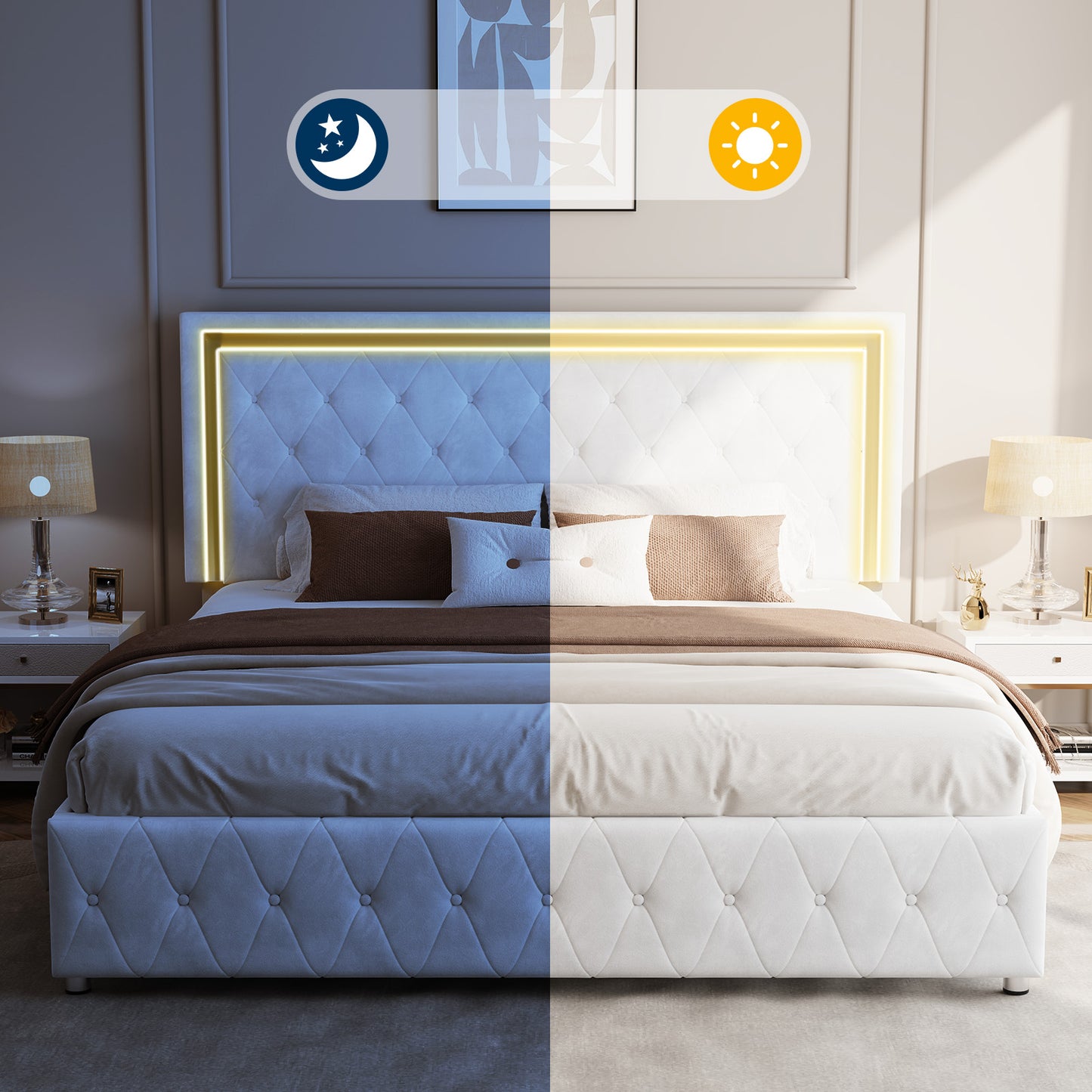Hues LED Bed Frame-F-WHITE