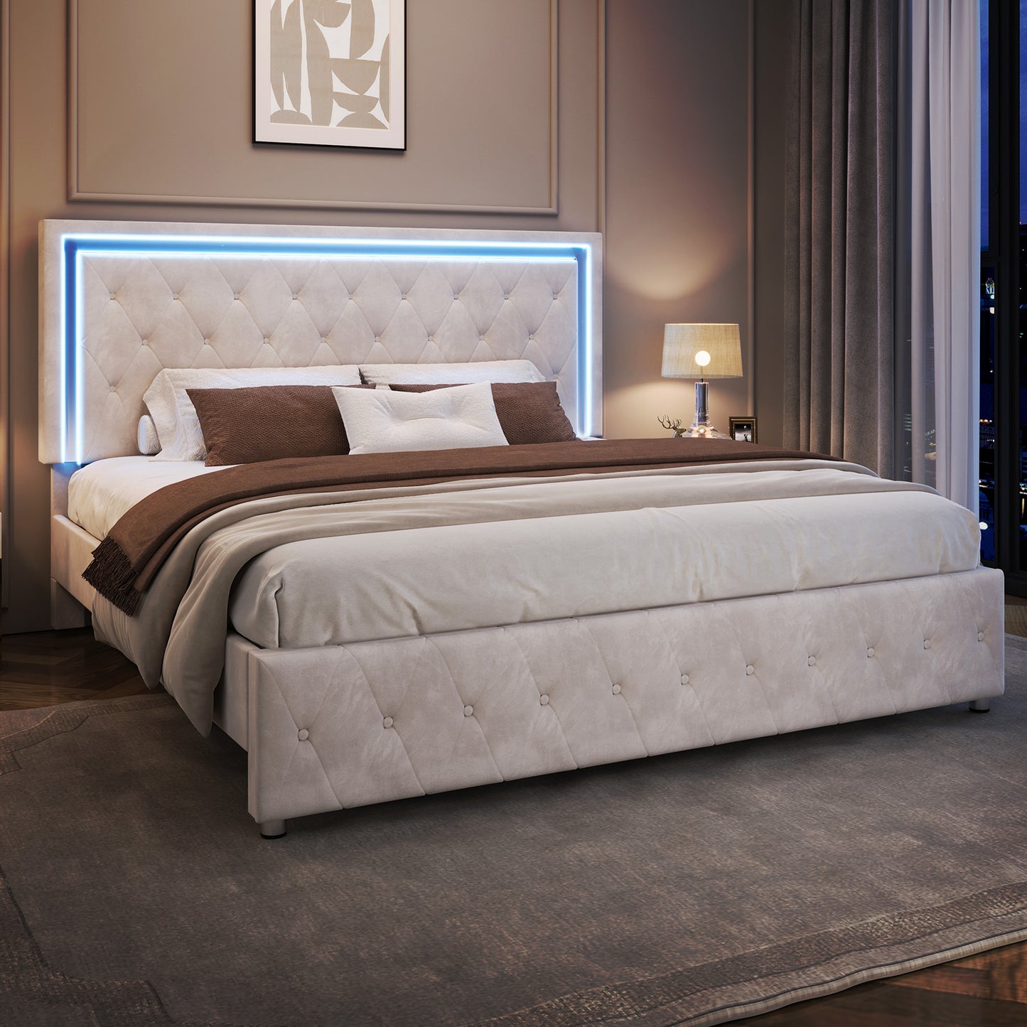 Hues LED Bed Frame-Q-CREAM