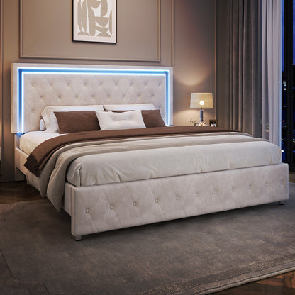 Hues LED Bed Frame-Q-CREAM