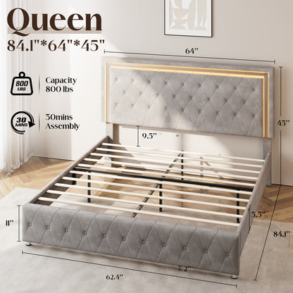 Hues LED Bed Frame-Q-GREY