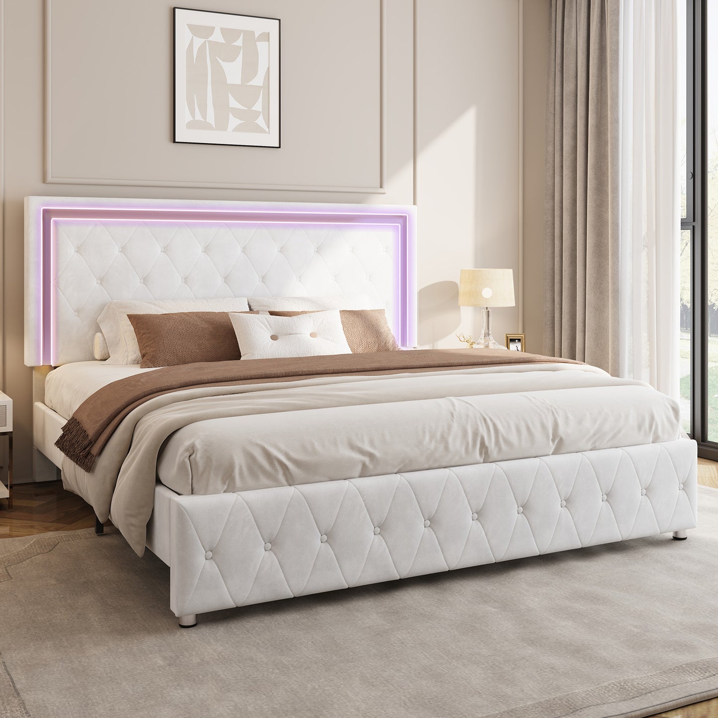 Hues LED Bed Frame-Q-WHITE