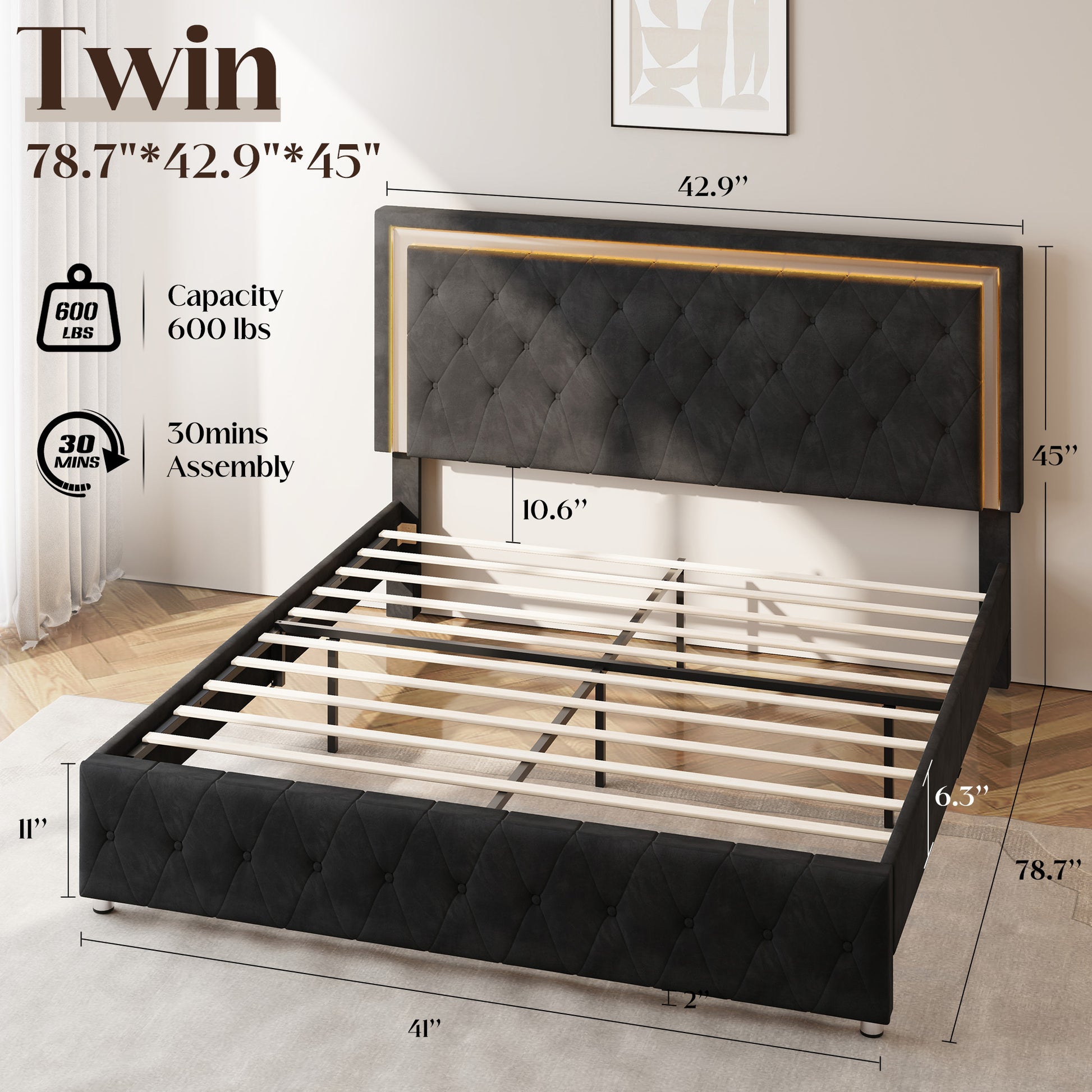 Hues LED Bed Frame-T-BLACK