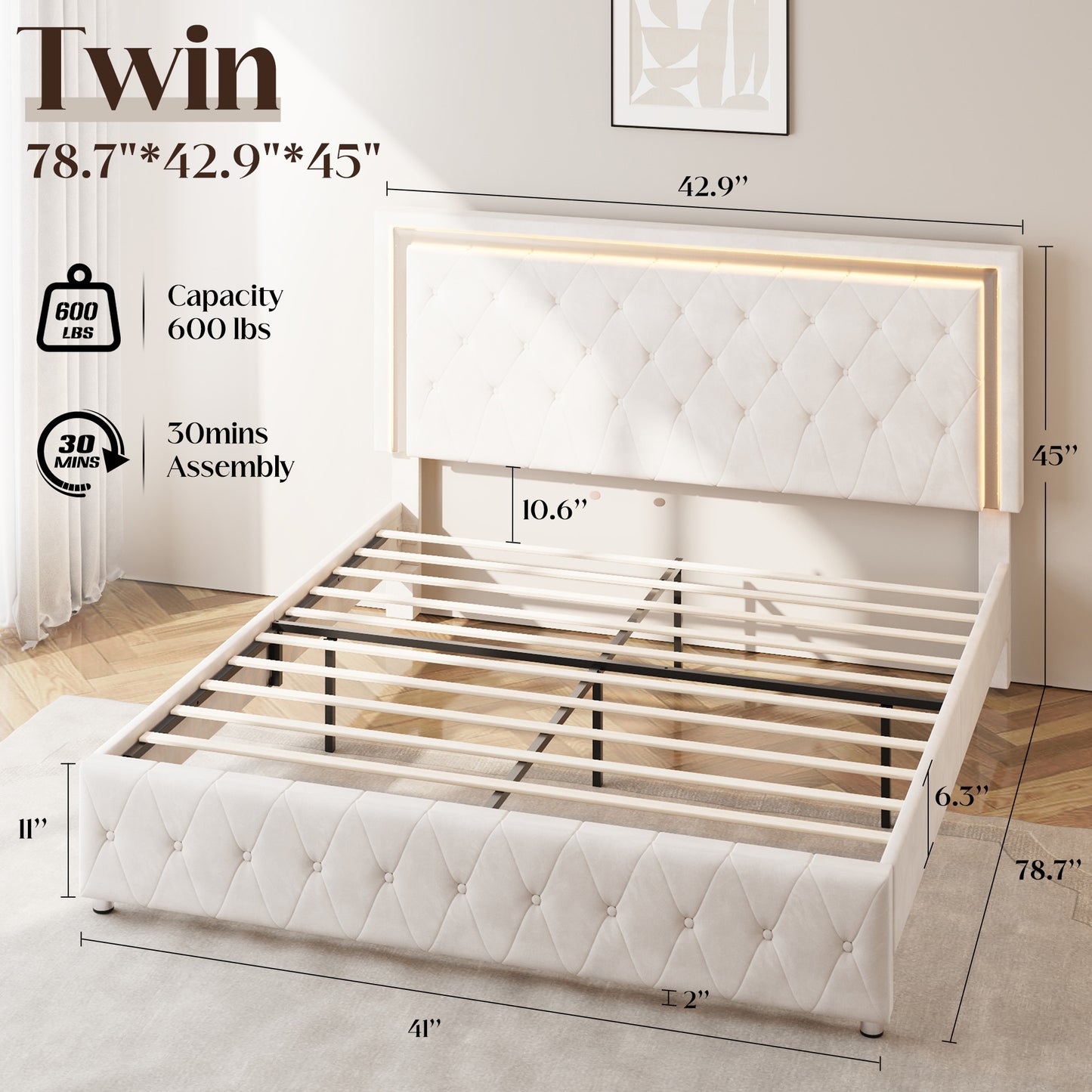Hues LED Bed Frame-T-CREAM