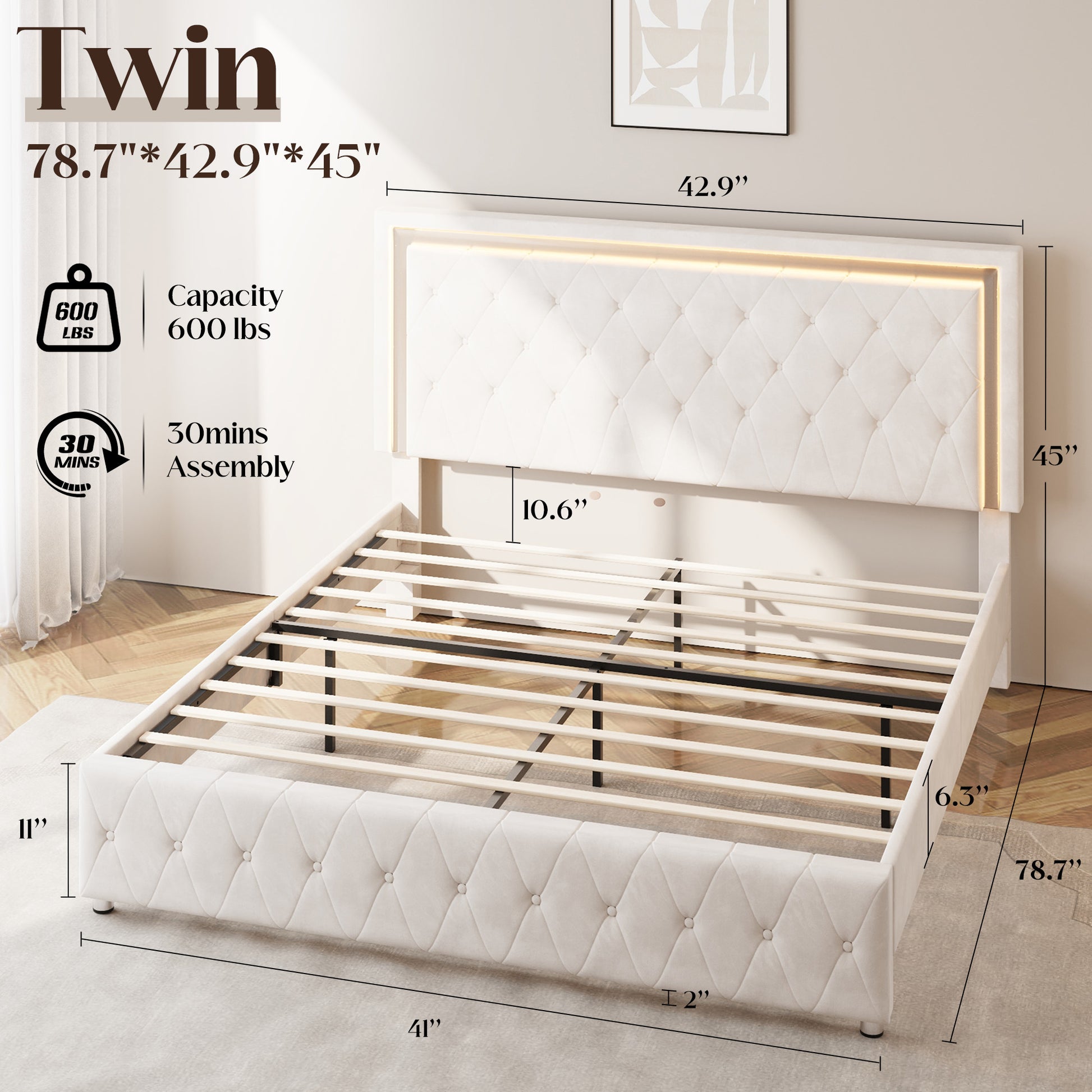 Hues LED Bed Frame-T-CREAM