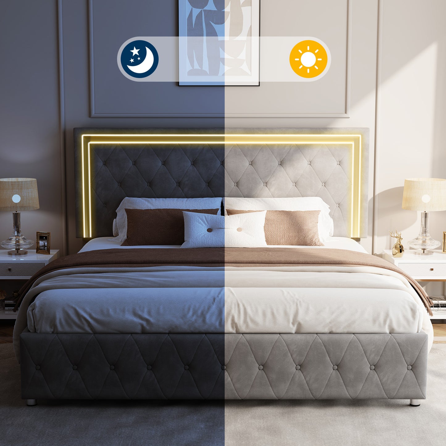 Hues LED Bed Frame-T-GREY
