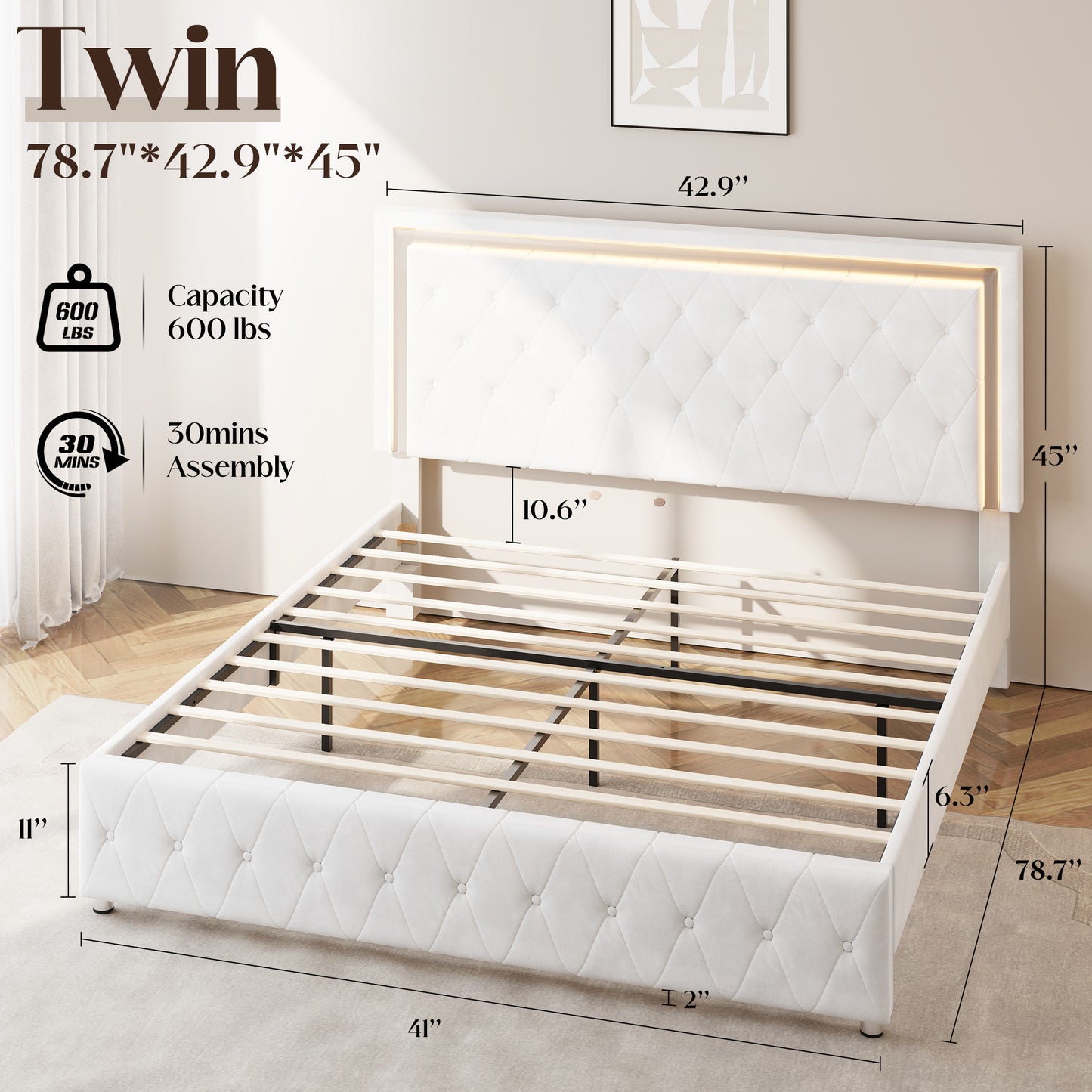 Hues LED Bed Frame-T-WHITE