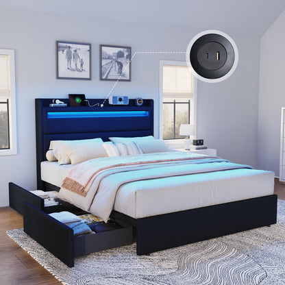 Nest LED Storage Platform Bed Frame Full Black