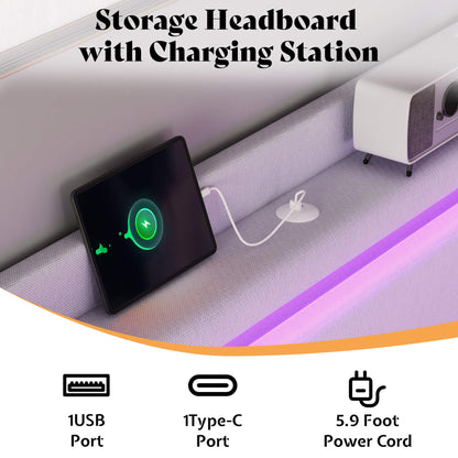 Nest LED Storage Platform Bed Frame Full White