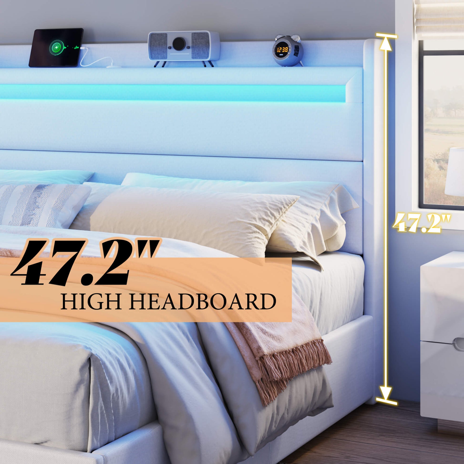 Nest LED Storage Platform Bed Frame Full White