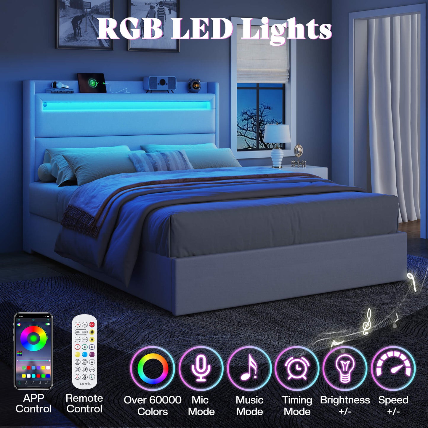 Nest LED Storage Platform Bed Frame Full White