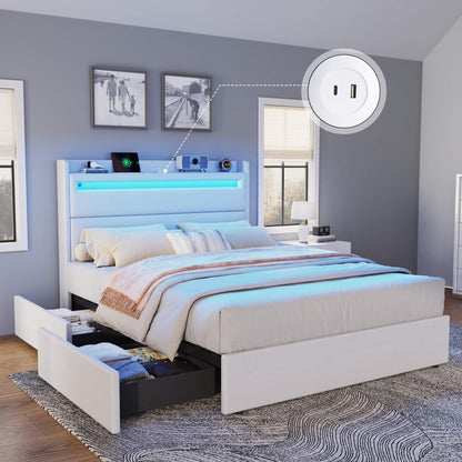 Nest LED Storage Platform Bed Frame Full White