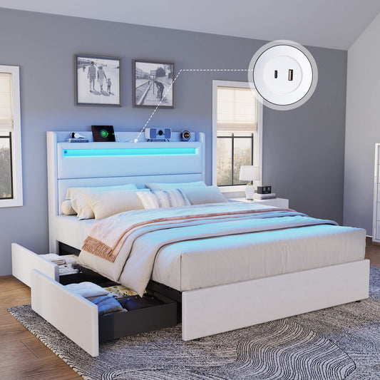 Nest LED Storage Platform Bed Frame Full White