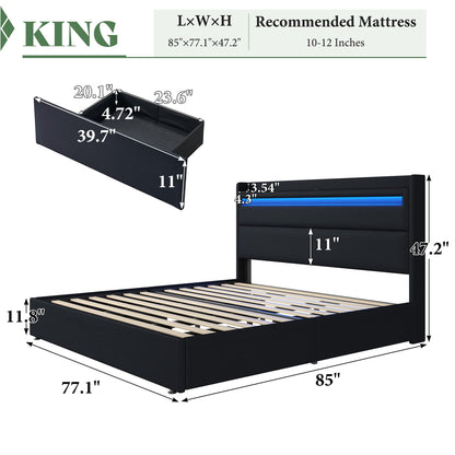 Nest LED Storage Platform Bed Frame King Black