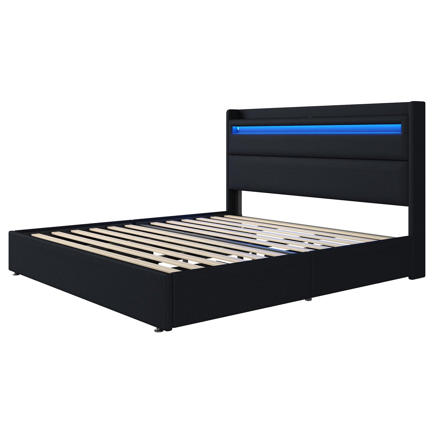 Nest LED Storage Platform Bed Frame King Black