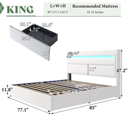 Nest LED Storage Platform Bed Frame King White