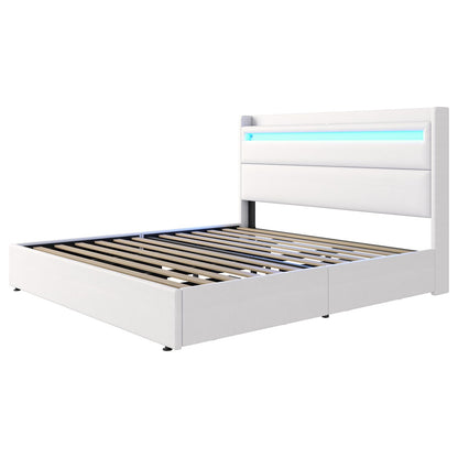 Nest LED Storage Platform Bed Frame King White