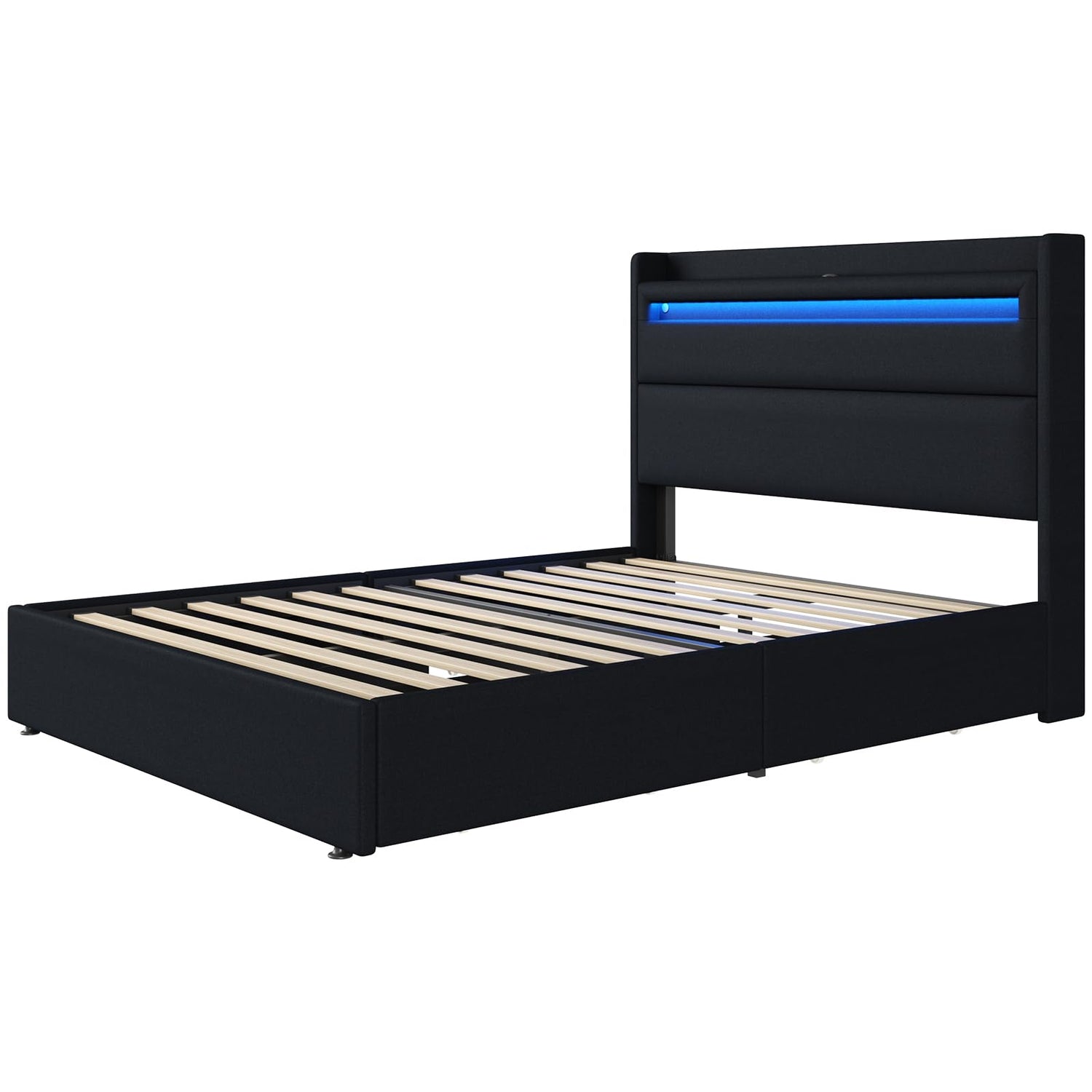 Nest LED Storage Platform Bed Frame Queen Black