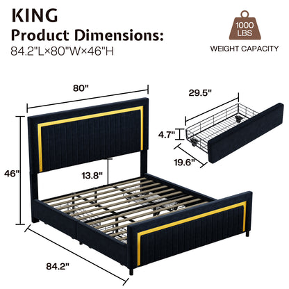 Vega LED Storage Bed Frame-BUB036 K Black