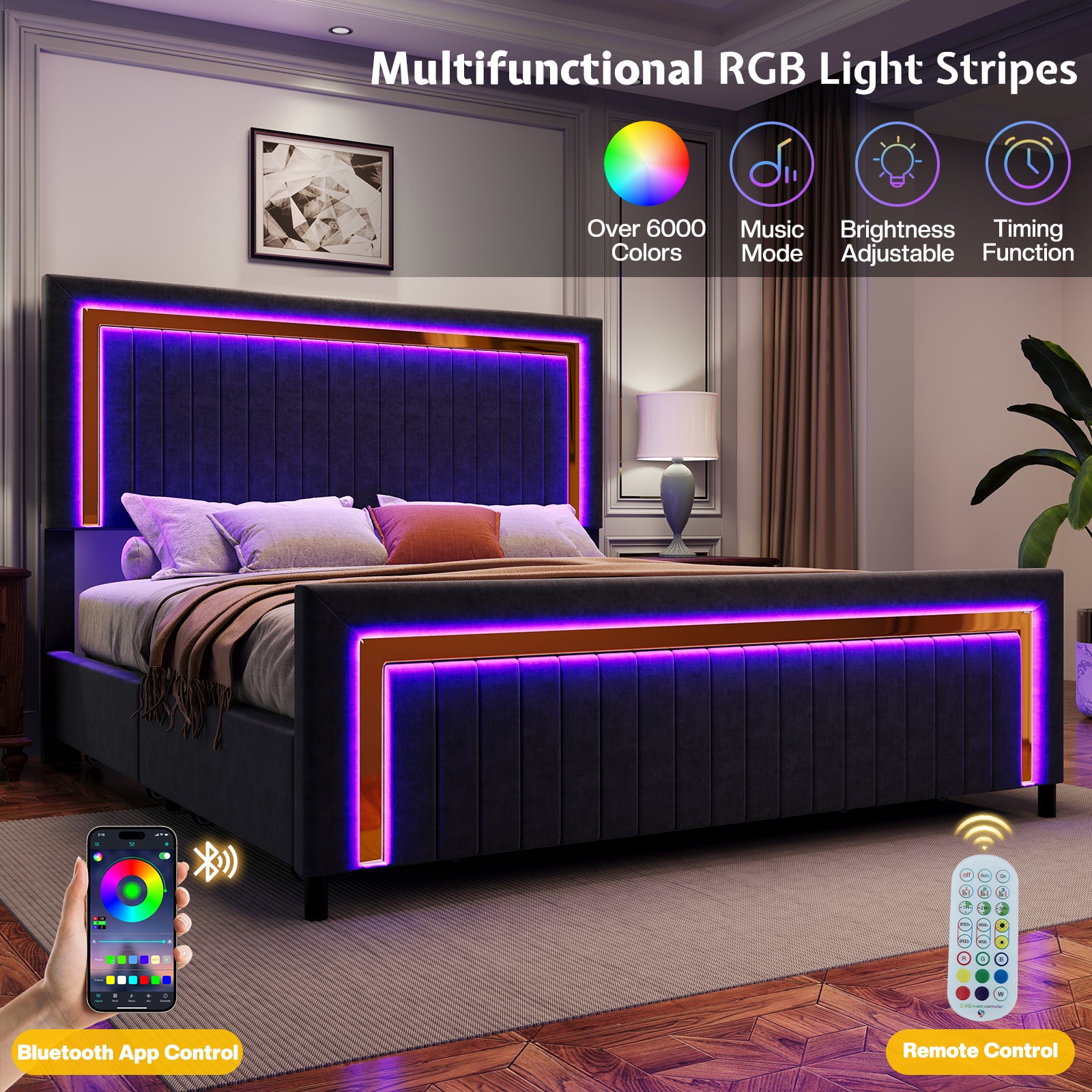 Vega LED Storage Bed Frame-BUB036 K Black
