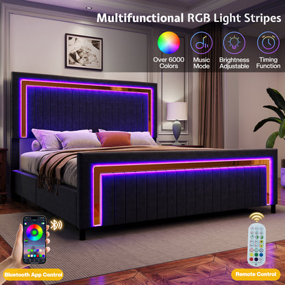 Vega LED Storage Bed Frame-BUB036 K Black