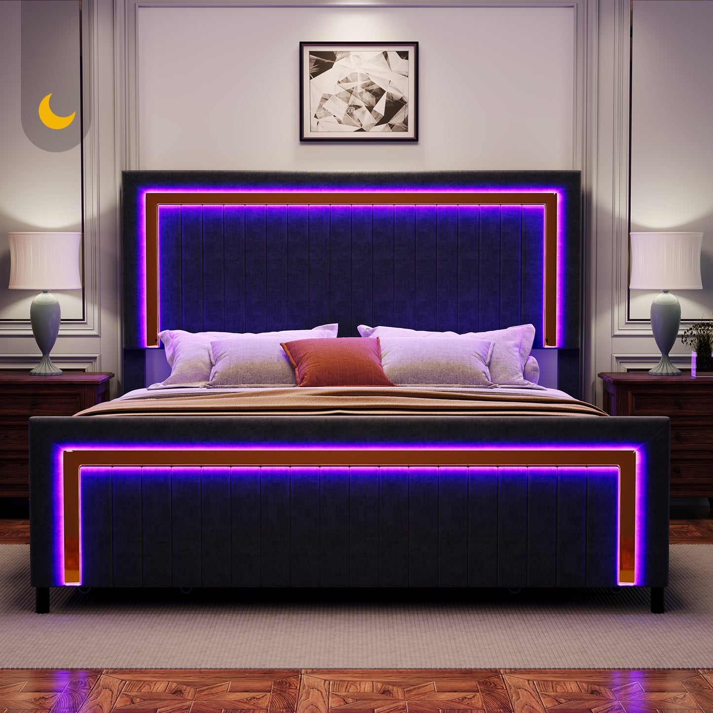 Vega LED Storage Bed Frame-BUB036 K Black