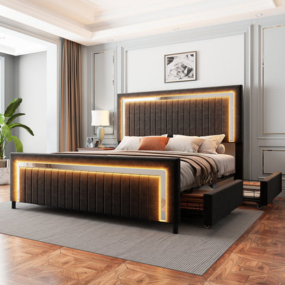 Vega LED Storage Bed Frame-BUB036 K Black